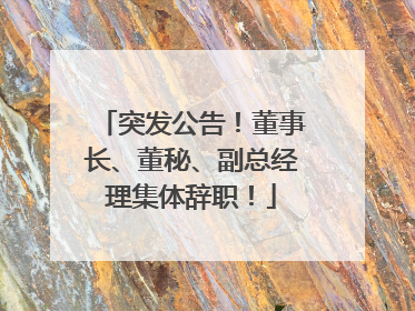 突发公告！董事长、董秘、副总经理集体辞职！