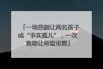 一场悲剧让两名孩子成“事实孤儿”，一次救助让希望重燃